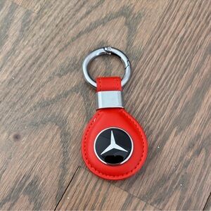 Mercedes Benz Silver Orange Red Logo Keychain New Leather